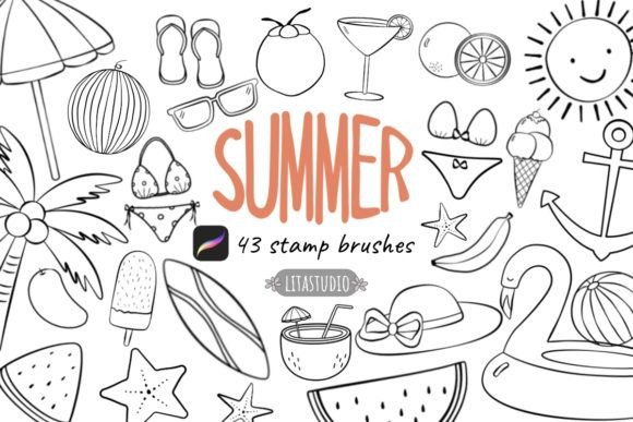 Download 43 Cute Summer Procreate Stamp Brushes - Stamp brushes Collection