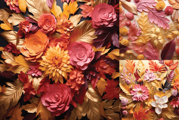Download 3D Autumn Leaves and Flowers Pattern - Autumn Collection