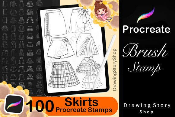 Download 100 Procreate Skirt Stamp Brushes - Stamp brushes Collection