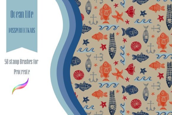 Download Ocean Life-50 Stamp Brushes Procreate - Stamp brushes Collection