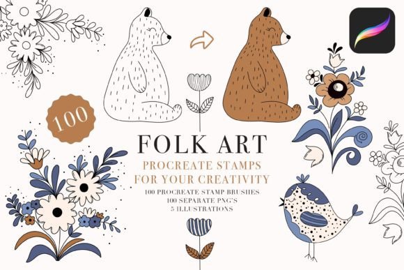Download Folk Art Procreate Stamp Brushes - Stamp brushes Collection