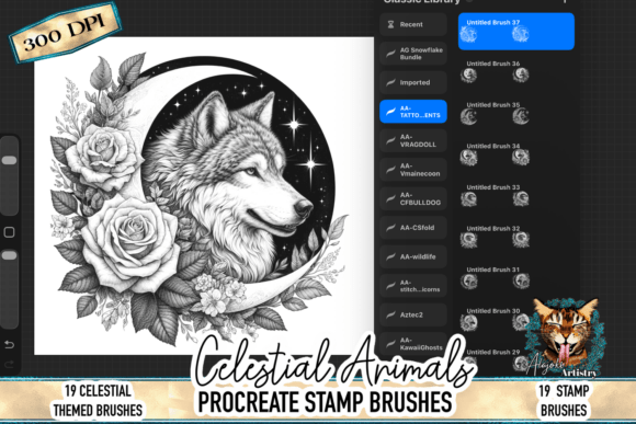 Download Celestial Wolf Procreate Stamp Brushes - Stamp brushes Collection