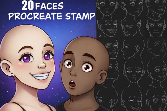 Download 20 Procreate Face Stamp Brushes - Stamp brushes Collection