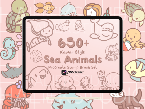 Download 650+ Sea Animals Procreate Stamp Brushes - Stamp brushes Collection