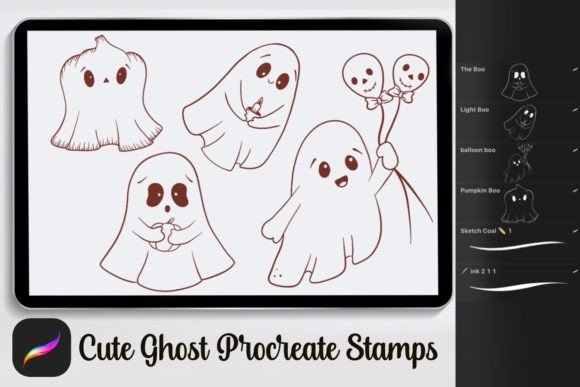 Download Cute Ghosts Procreate Stamp Brushes - Stamp brushes Collection
