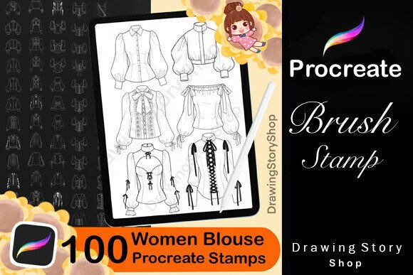 Download 100 Procreate Blouses Stamp Brushes - Stamp brushes Collection