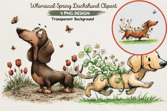 Download Whimsical Spring Dachshund Clipart PNG - Dachshund Collection