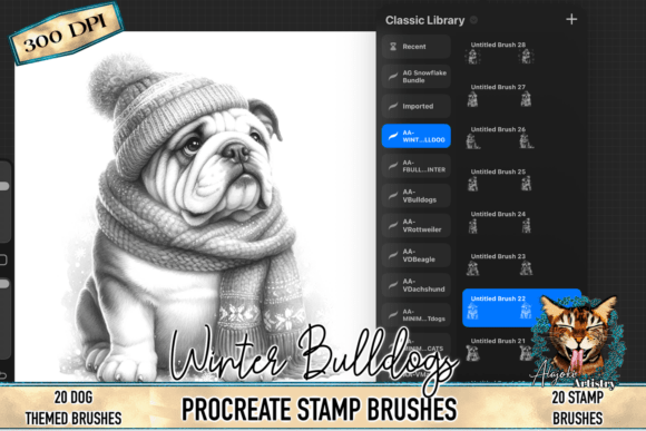 Download Winter Bulldog Procreate Stamp Brushes - Stamp brushes Collection