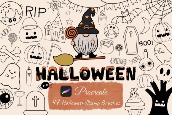 Download 47Cute Halloween Procreate Stamp Brushes - Stamp brushes Collection