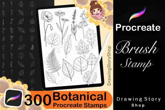 Download 300 Procreate Botanical Stamp Brushes - Stamp brushes Collection