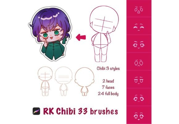 Download Cute Chibi Stamp Brushes for Procreate - Stamp brushes Collection