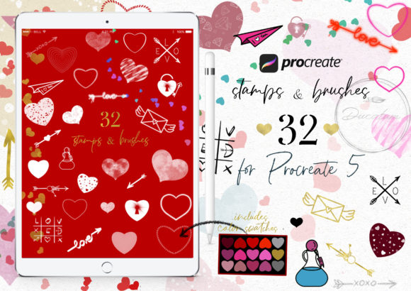 Download Wedding Hearts Procreate Stamp Brushes - Stamp brushes Collection